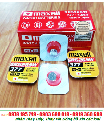 Maxell SR626SW - Pin 377, Pin đồng hồ Maxell SR626SW/377 Silver Oxide 1.55v chính hãng /Loại vỉ 01 viên